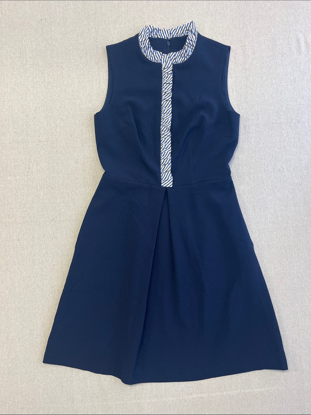 Eliza J Navy Sleeveless Fit-and-Flare Dress with Striped Trim with Pockets